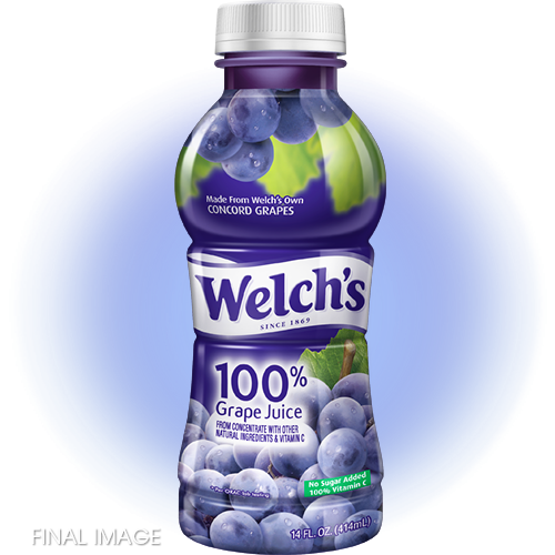 CLIENT :<br>Welch's<br><br>IMAGE DETAILS:<br>Using the flat package graphic provided, a dimensional bottle was created.