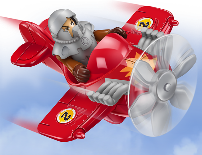 LePine Studios - Fisher-Price: realistic illustration of Imaginext® toy airplane and pilot (final image was 5 ft tall)