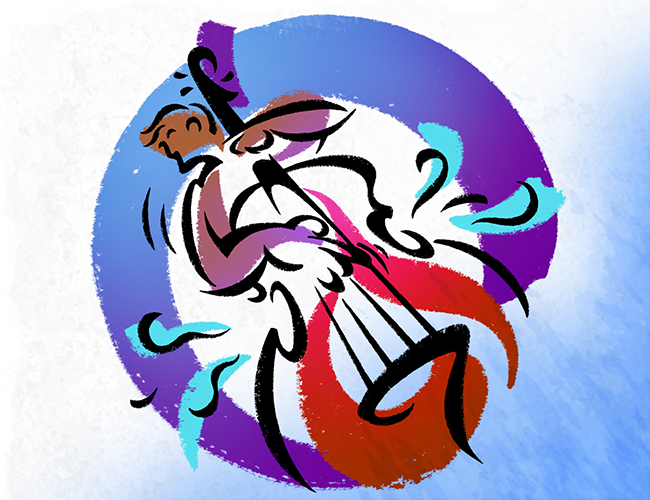 LePine Studios - Buffalo Niagara Enterprise: standing bass player as quick paint strokes