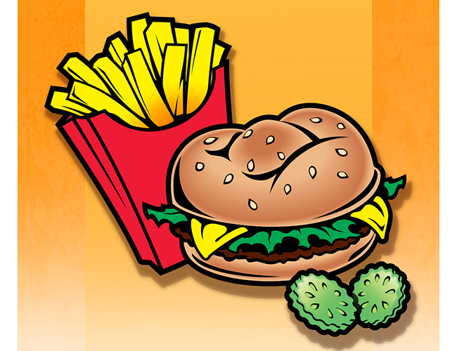 LePine Studios - ProComm: burger and fries graphic for portfolio review program