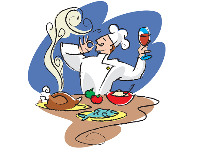 LePine Studios - Jewish Community Center: gourmet chef prepared dinner as graphic swirling strokes