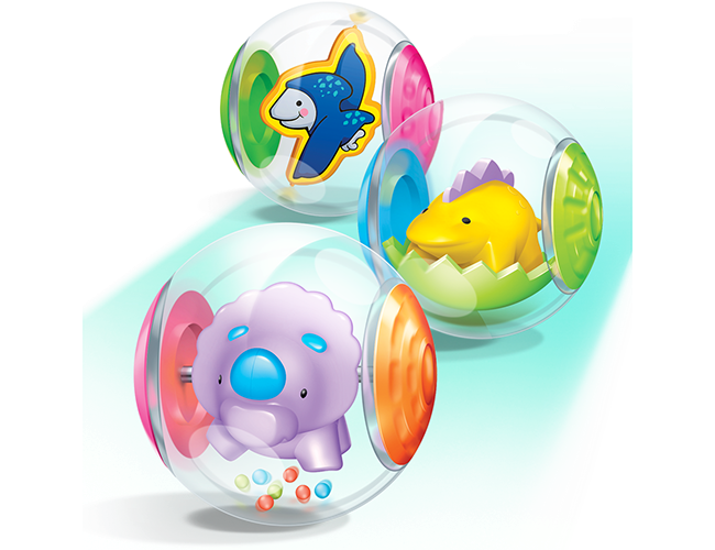 LePine Studios - Fisher-Price: realistic illustration of baby roller toys