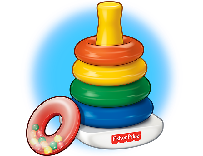 LePine Studios - Fisher-Price: stylized illustration of Rock-A-Stack for nostalgic toys display 