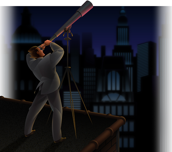 LePine Studios - Guarino Graphics: stylized illustration of city astronomer